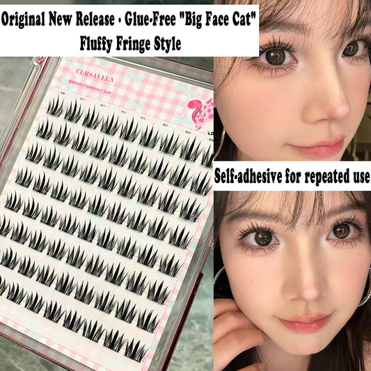 Cursavela Individual DIY lashes Original New Glue-Free "Big Face Cat" Fluffy Fringe False Eyelashes
