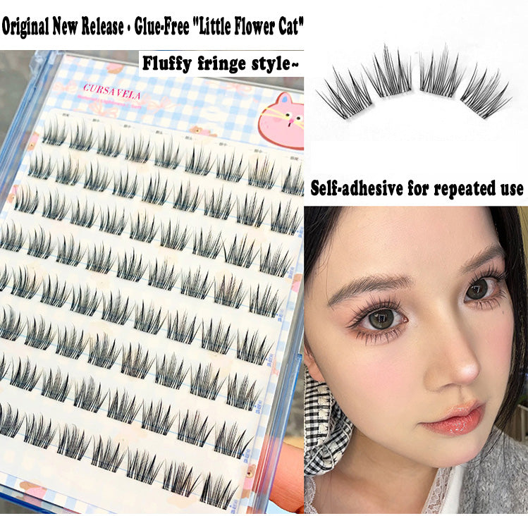 Cursavela Individual DIY lashes Original New Glue-Free "Big Face Cat" Fluffy Fringe False Eyelashes