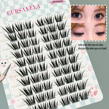 Individual DIY lashes  Foxy & Seductive Manga False Eyelashes - Camera-Ready Slanted Style, Thick & Natural Pure Allure Vibe