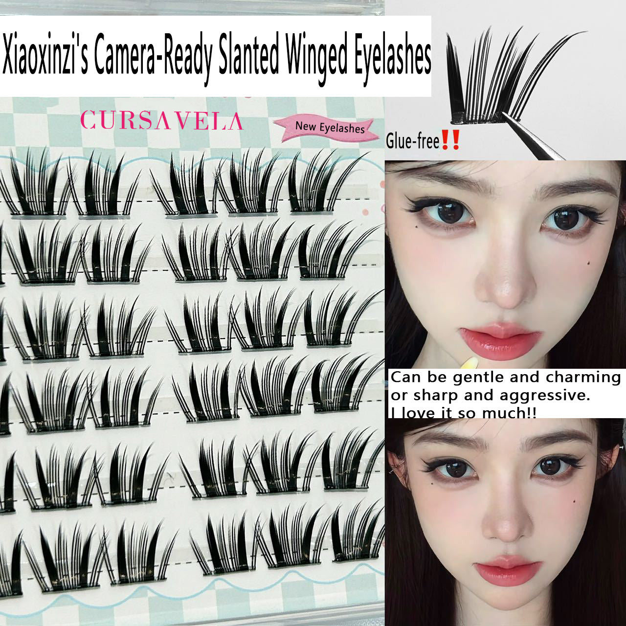Individual DIY lashes  Foxy & Seductive Manga False Eyelashes - Camera-Ready Slanted Style, Thick & Natural Pure Allure Vibe