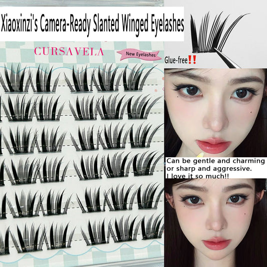 Individual DIY lashes  Foxy & Seductive Manga False Eyelashes - Camera-Ready Slanted Style, Thick & Natural Pure Allure Vibe