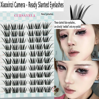 Individual DIY lashes  Foxy & Seductive Manga False Eyelashes - Camera-Ready Slanted Style, Thick & Natural Pure Allure Vibe