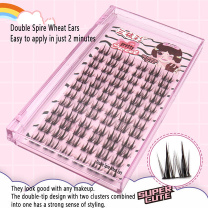 Cursavela Comic-Style Three-Segmented Double-Spike Wheat Eyelashes: Rigid Stems, Large Capacity, Realistic and Natural, an Essential Tool for Beginners and Lazy People