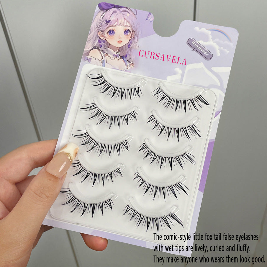 Chilly Little Fox Tail False Eyelashes | Transparent Stem, Dense Half-Blood Comic Style, Beginner-Friendly and Natural Simulation