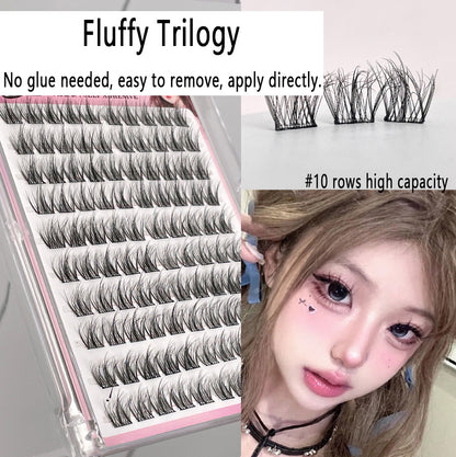 100pcs Glue-Free High-Volume Mink Eyelashes - 5D Fluffy Lazy Trilogy, Natural and Realistic Messy Look