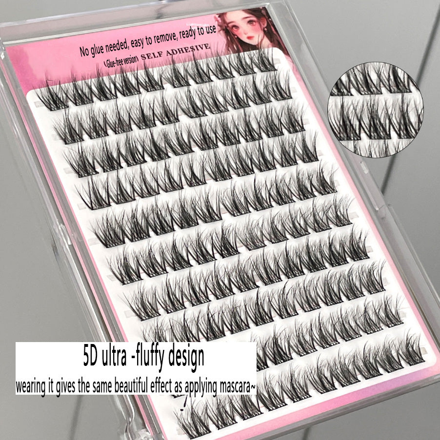 100pcs Glue-Free High-Volume Mink Eyelashes - 5D Fluffy Lazy Trilogy, Natural and Realistic Messy Look