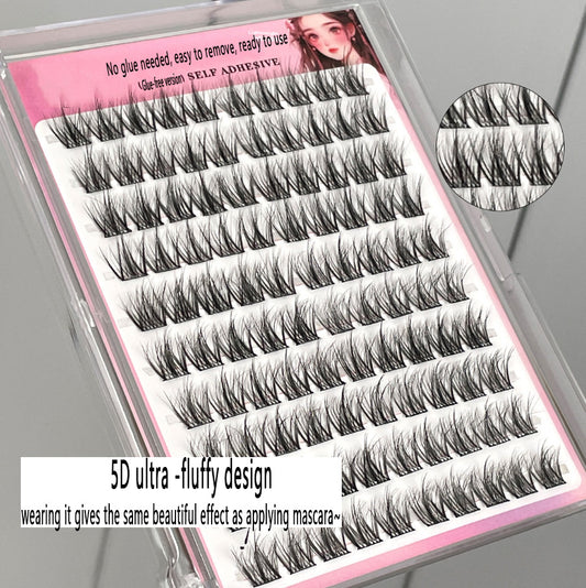 100pcs Glue-Free High-Volume Mink Eyelashes - 5D Fluffy Lazy Trilogy, Natural and Realistic Messy Look
