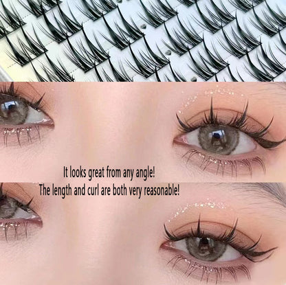 CURSAVELA 100PCS Double-Tip Wide Stem Wheat Lashes - Manga Single Cluster Sectioned Fine Stem Natural &amp; Realistic False Eyelashes for Beginners