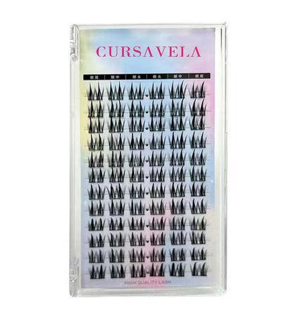 CURSAVELA 100PCS Double-Tip Wide Stem Wheat Lashes - Manga Single Cluster Sectioned Fine Stem Natural &amp; Realistic False Eyelashes for Beginners