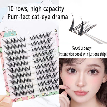 Cat-Eye Winged False Lashes - Voluminous &amp; Curled for Manga-Eye Effect, Sweet-Edgy Light Euro Style"