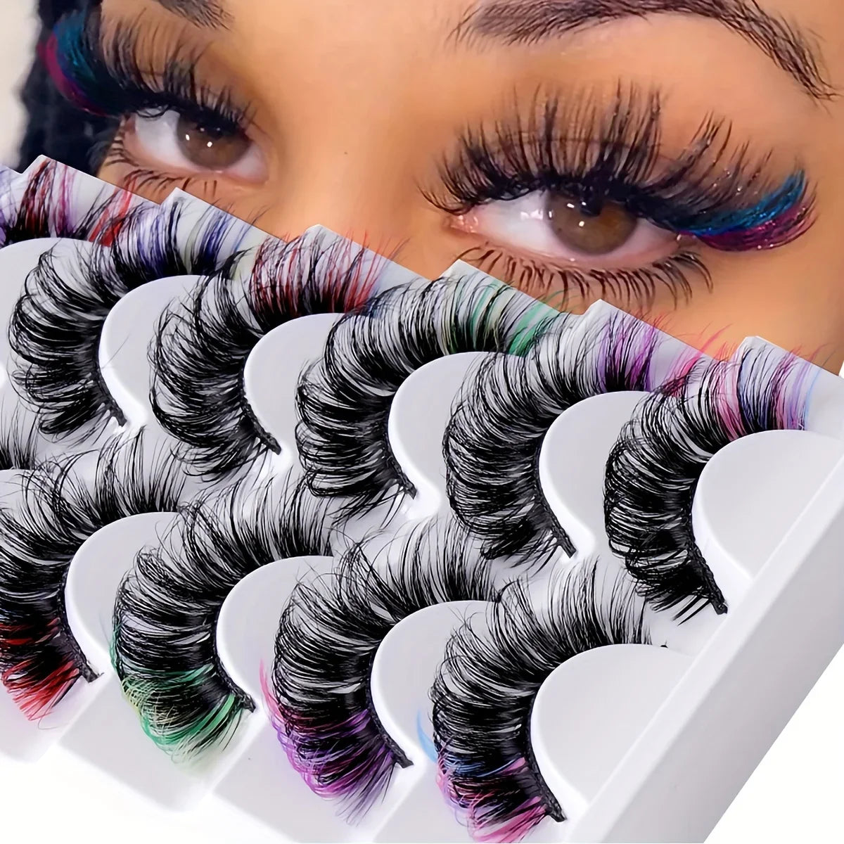 7 Pairs Colored False Eyelashes – 3D Mink DD Curly Fluffy Russian Style Natural Thick Eyelashes