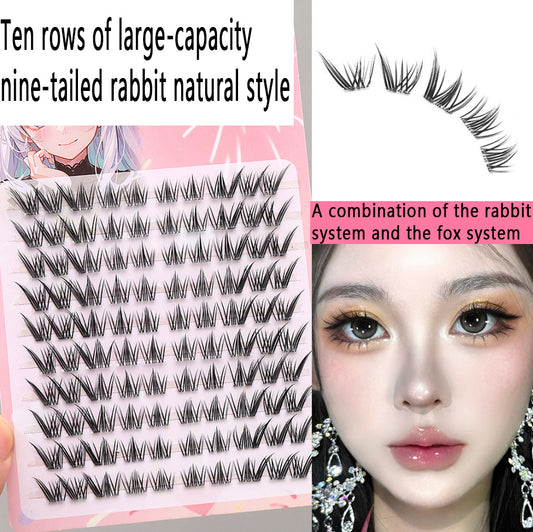 10 Rows of Best-selling Nine-Tailed Rabbit False Eyelashes! Naturally oblique flying style fits all eye shapes, simulates real lashes and enlarges eyes, a must-have for influencers!