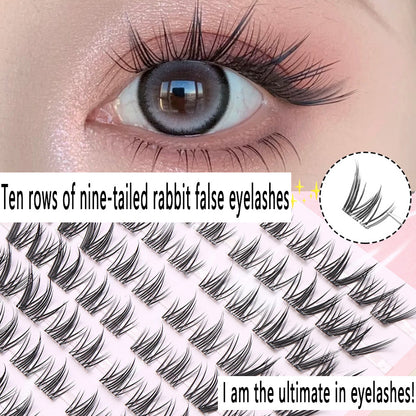 10 Rows of Best-selling Nine-Tailed Rabbit False Eyelashes! Naturally oblique flying style fits all eye shapes, simulates real lashes and enlarges eyes, a must-have for influencers!