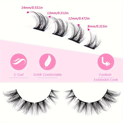 CURSAVELA Individual DIY lashes 7 Pairs Wispy Cat Eye - 15mm 5D Fluffy Design for a Natural Dramatic Look, Perfect for Everyday Use