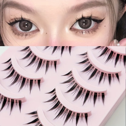 Manga Anime Lashes | Soft Natural Thick False Eyelashes | Pointed Cat Eye Effect | Daily Makeup | Wispy Style