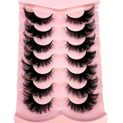 7 Pairs Cat-Eye Lashes, 3D Faux Mink Eyelashes, Curling Winged Natural Realistic Messy End Eye Elongated Thick False Eyelashes