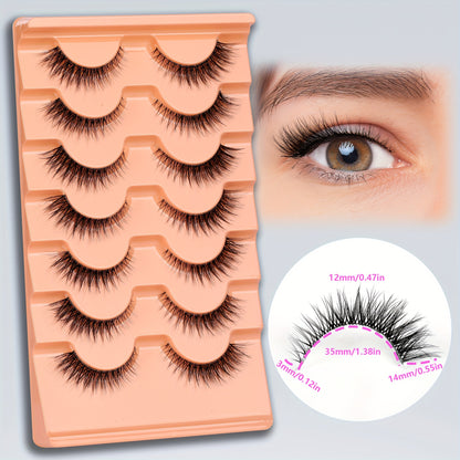 7 Pairs of 8D Fluffy Faux Mink Short Natural False Eyelashes – Dramatic Wispy Effect for Stunning Eye Look