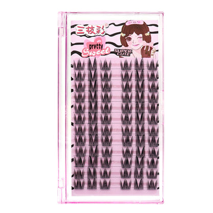 Cursavela Comic-Style Three-Segmented Double-Spike Wheat Eyelashes: Rigid Stems, Large Capacity, Realistic and Natural, an Essential Tool for Beginners and Lazy People