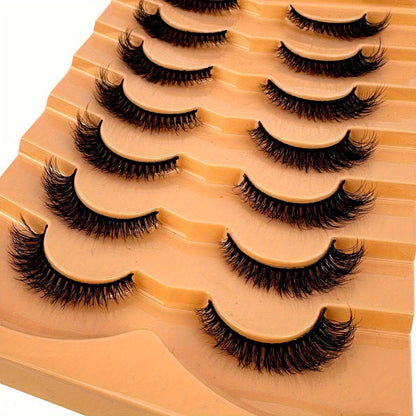 CURSAVELA 7 Pairs Faux Mink Lashes, Natural Look False Eyelashes, Wispy Cat Eye Lashes, Fluffy 3D Lashes, Natural Fake Strip Lashes