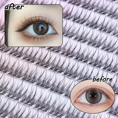 Individual DIY lashes Effortless Glam, Easy-Apply 120 Cluster Self-Adhesive False Eyelashes Kit - C Curling, 12mm Fishtail Design, Natural Cross Style, Reusable for Beginners