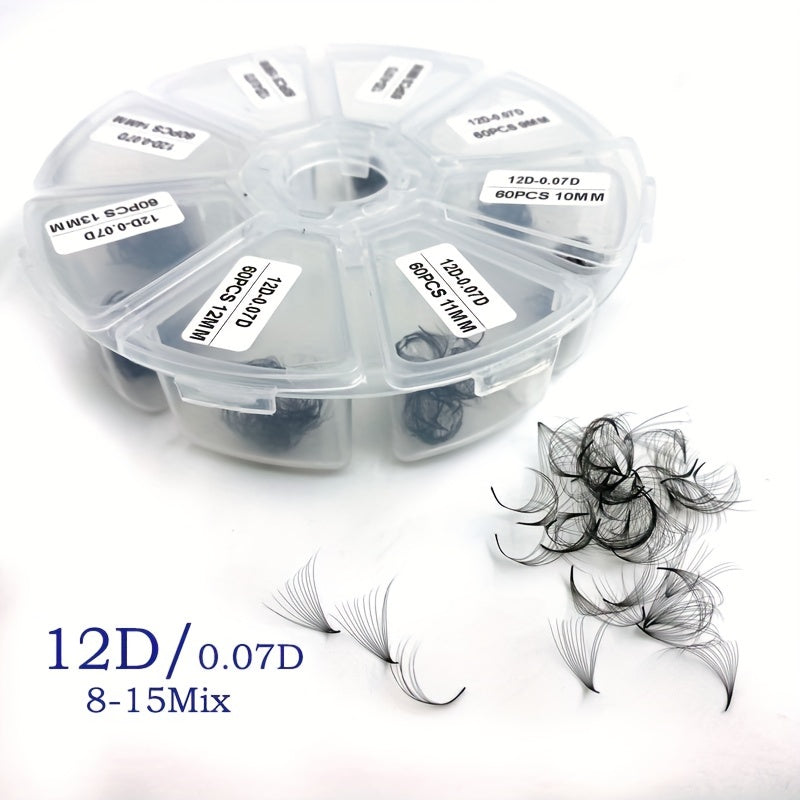 480pcs Premade Fan Cluster Lashes - 10D/12D/14D, 0.07 Thickness, D Curl, 8-15mm Lengths - Handmade Volume Eyelash Extensions for Beginners & Reusable.