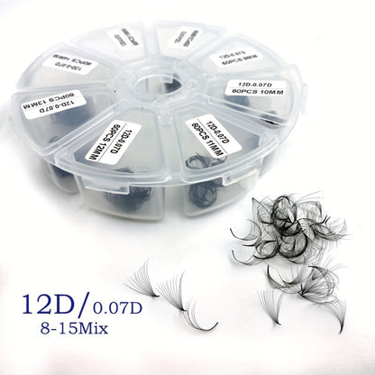 480pcs Premade Fan Cluster Lashes - 10D/12D/14D, 0.07 Thickness, D Curl, 8-15mm Lengths - Handmade Volume Eyelash Extensions for Beginners & Reusable.