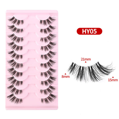 CURSAVELA Cat Eye Lengthening Transparent Stem False Eyelashes 10 Pairs/Set, Dense and Natural Tail Extension Design