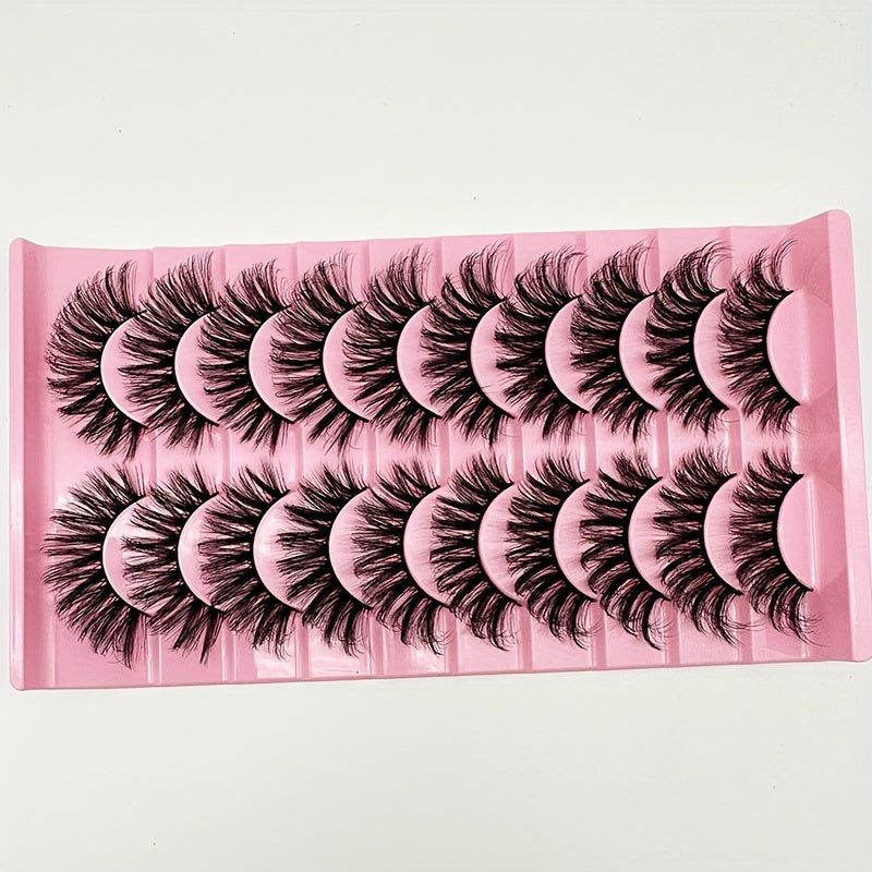 10 Pairs 8D Fluffy Faux Mink Cat Eye False Eyelashes - D Curl, Mixed Styles, 13mm-18mm, Self-Adhesive & Reusable with Glue