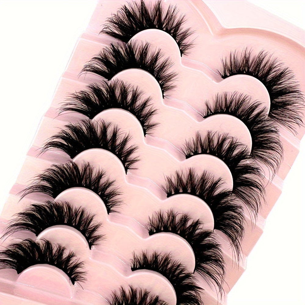 7 Pairs of Stunning Cat Eye 3D Natural False Lashes – 5D Fluffy Soft Cross Manga Lashes Wispy Natural Eyelash Extension Makeup for Dramatic Eye Look