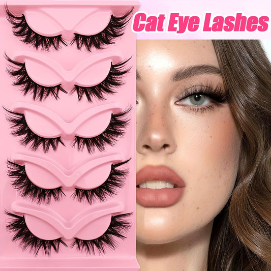 5 Pairs Cat Eye Lashes, Eye End Lengthening Fluffy Lashes, Natural Faux Mink False Eyelashes