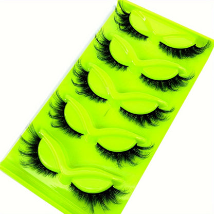 5 Pairs 3D Faux Mink Fluffy Cat Eye Thick Soft Cross Short Natural False Eyelashes