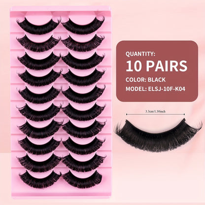 Classic Volume Eyelashes 10 Pairs 33mm 3D False Eyelashes, Russian Curls, Natural & Light, Perfect for Beginners, Party & Holiday