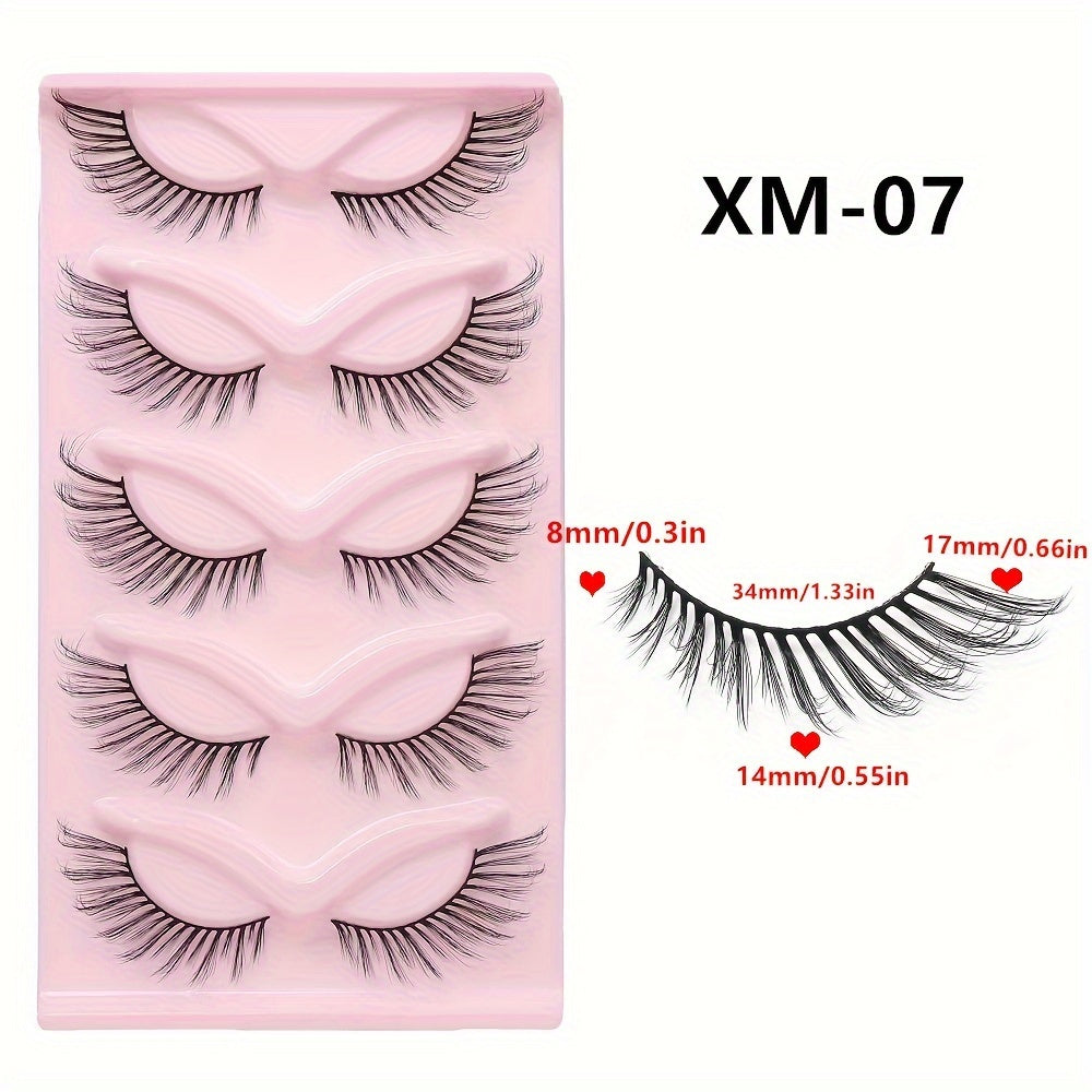 CURSAVELA 5 Pairs Natural Style Cat Eye Fox Eyelashes - Imitation Mink Fur, Fox Style, Lateral Fly One Piece Tail Extension, Thick Style