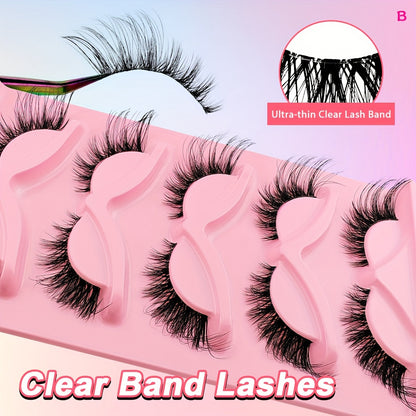 100PCS 5 Pairs/Pack Cat Eye False Eyelashes, Fox Eye Angel Faux Mink Mega Lashes, Fluffy Fake Eyelashes, 6D Eye Lashes, Natural Look.”