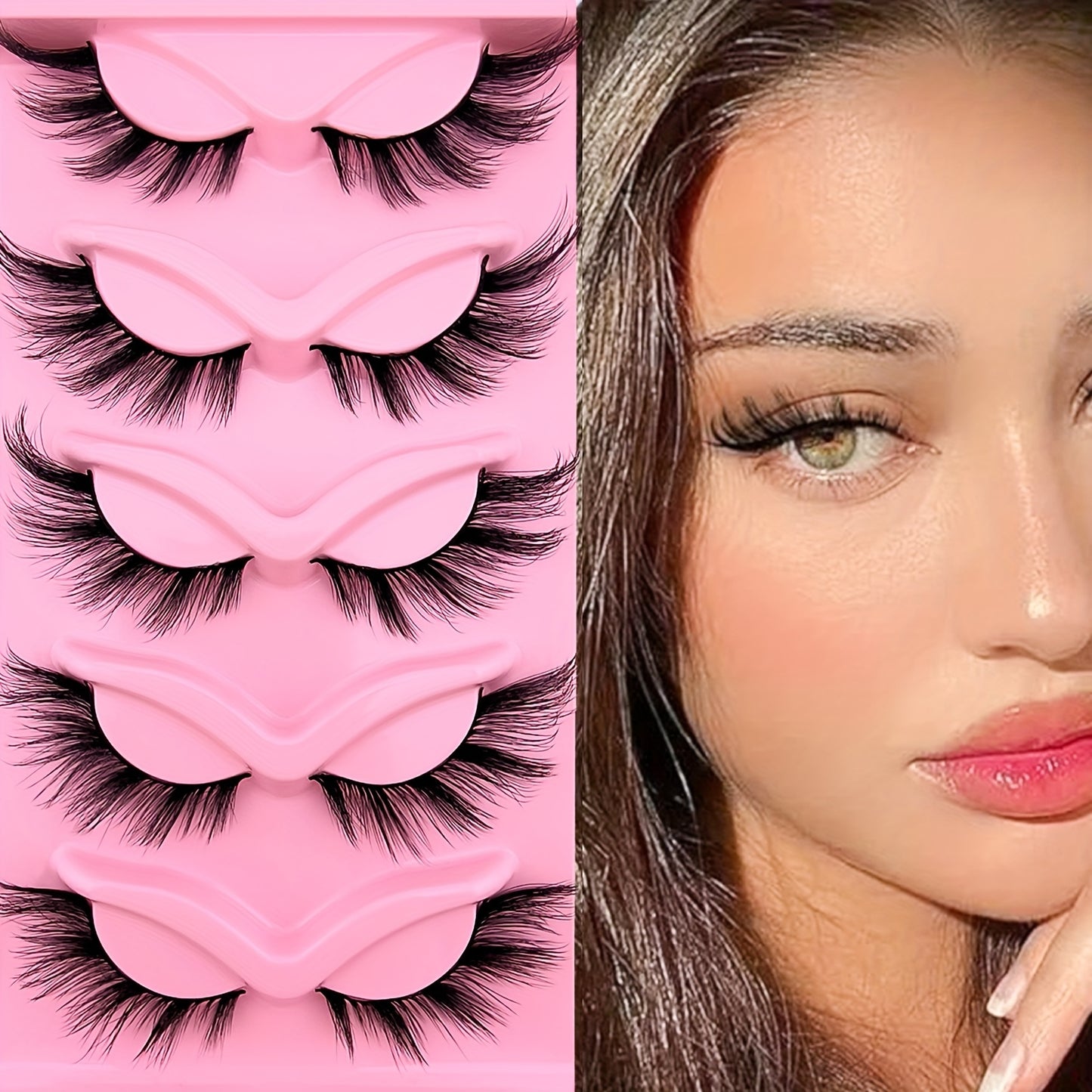 5 Pairs Cat Eye Lashes, Fluffy Cluster Faux Mink False Eyelashes, Natural Curling Slender Lashes