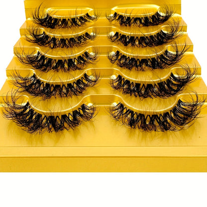 Classic Volume Eyelashes 5 Pairs Luxury Faux Mink False Eyelashes - Invisible Stem with Natural Crossed Fairy 3D Volume for Big Eye Glamour, Long-Lasting & Reusable, Hypoallergenic