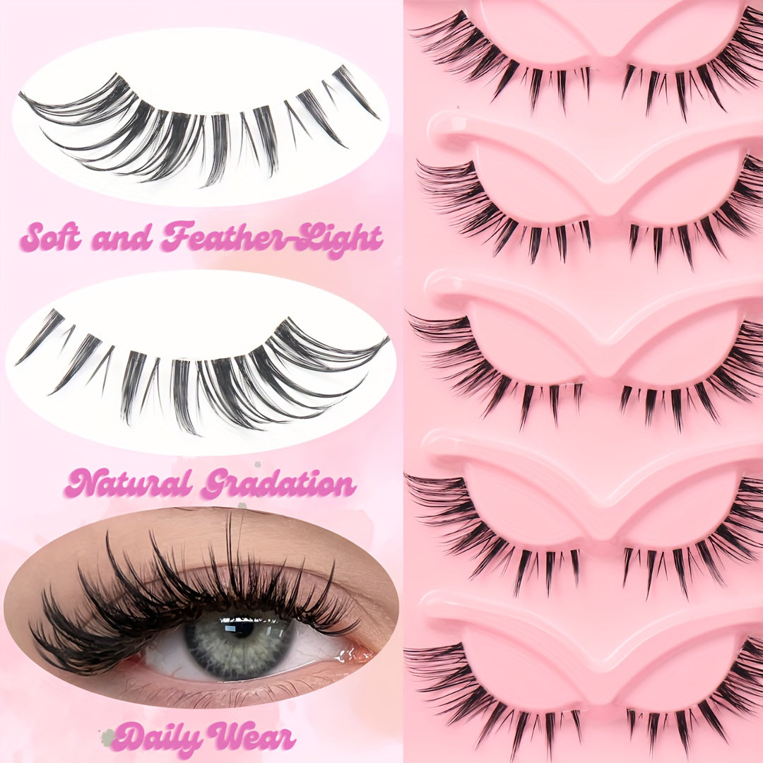 Russian Volume Cat Eye False Eyelashes, 5 & 7 Pairs Mixed Styles, Self-Adhesive D & DD Curl, Reusable, Beginner-Friendly, Natural Look, Extra Long Fluffy Lashes