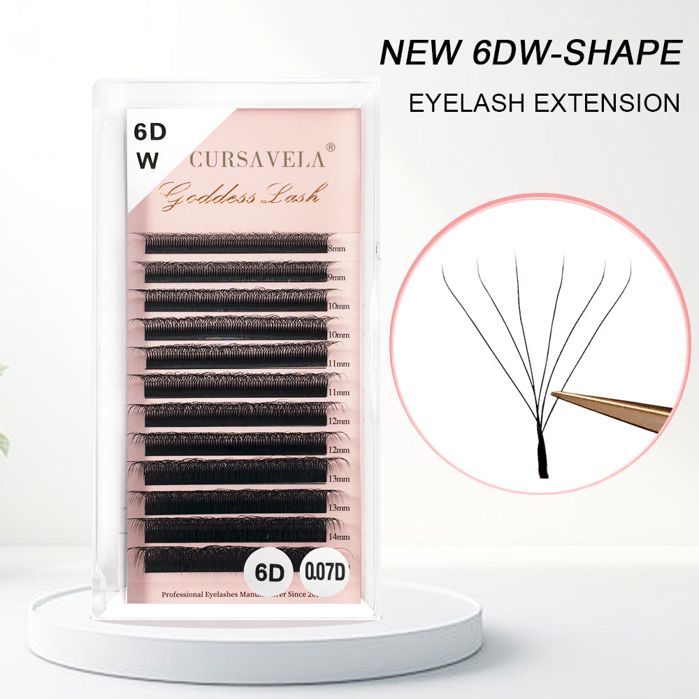 W Pre-Made Eyelashes CURSAVELA 3D-8D W Shape Lashes. Premium 4D Premade Fan Extensions, 0.07 C/D Curl. Soft and Natural.