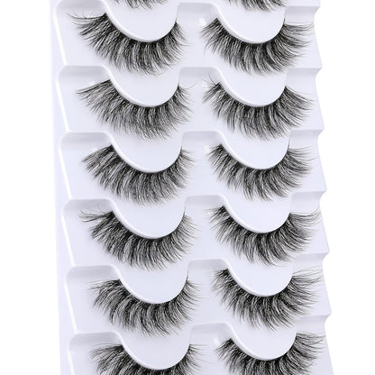 CURSAVELA 7 Pairs Luxurious Faux Mink Short Lashes - Natural Fluffy 3D Invisible Effect, Transparent Stem, Reusable