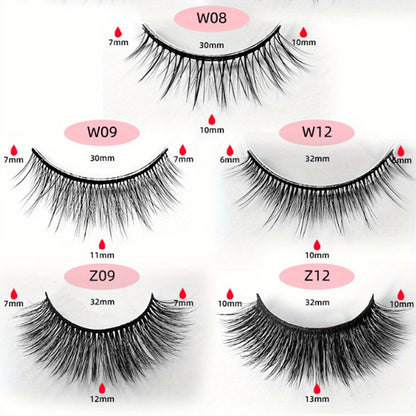 5 Pairs of Self-Adhesive Eyelashes in Various Styles - Natural Look, Wispy, Reusable Lightweight False Eyelashes, Pre-Glued, Beginner-Friendly.