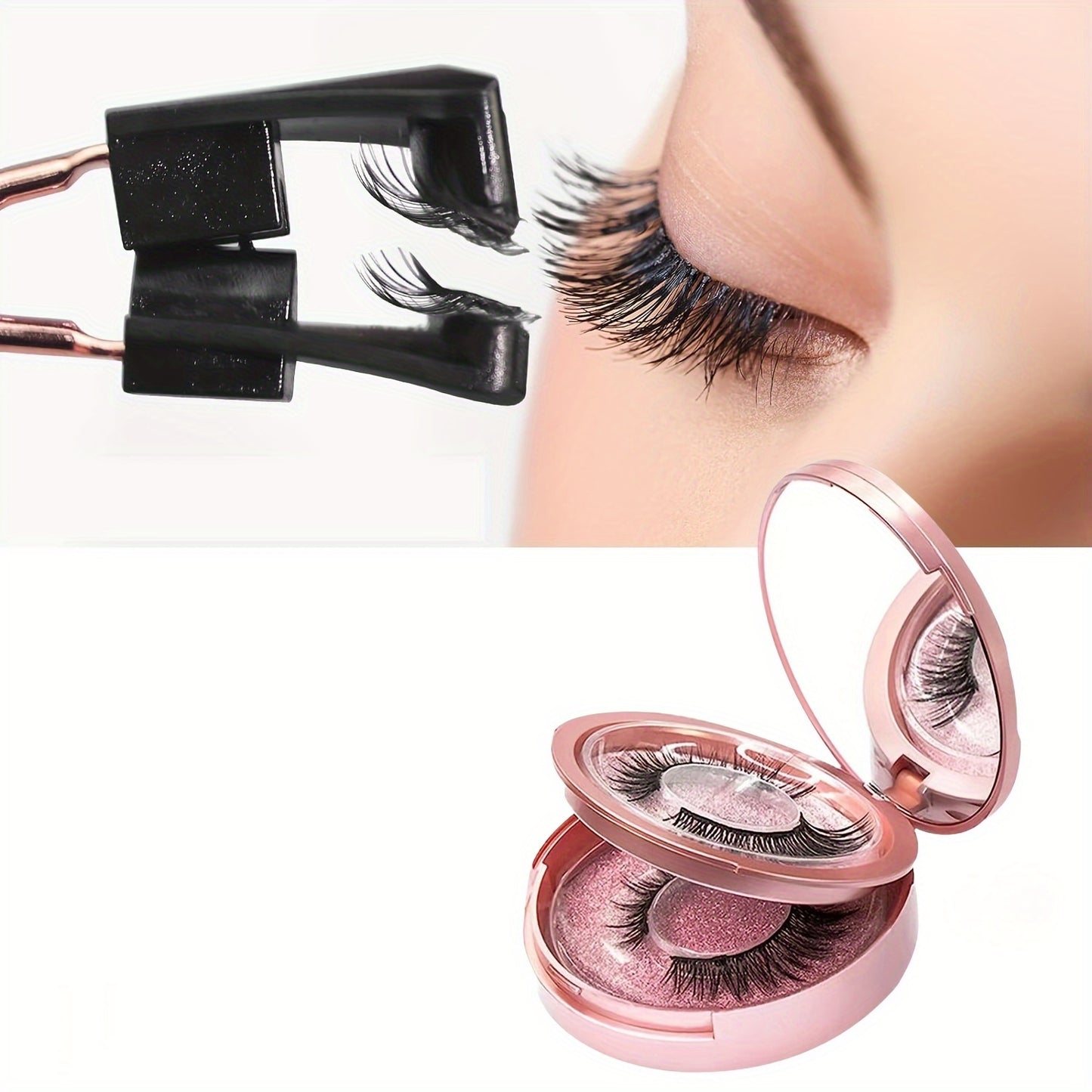 8 Pair Reusable Magnetic Dual 3D False Eyelashes Kit - No Glue, Waterproof, Natural Looking, Easy to Wear with Applicator for Any Holiday