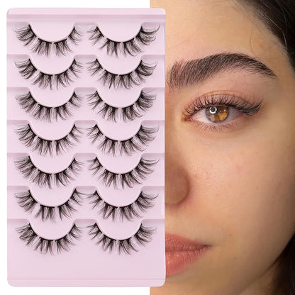 CURSAVELA Individual DIY lashes 7 Pairs Wispy Cat Eye - 15mm 5D Fluffy Design for a Natural Dramatic Look, Perfect for Everyday Use