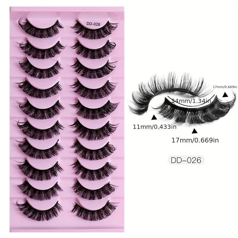 10 Pairs 3D Natural Look False Eyelashes, Hypoallergenic Individual Curl Up Lashes, Fluffy & Durable for Beginners Makeup