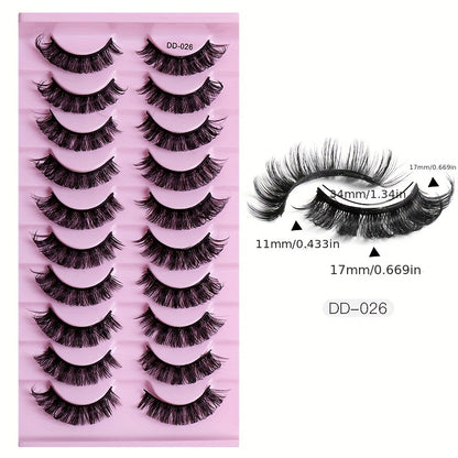 10 Pairs 3D Natural Look False Eyelashes, Hypoallergenic Individual Curl Up Lashes, Fluffy & Durable for Beginners Makeup