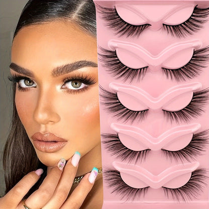 5 Pairs Cat Eye Lashes, Fluffy Cluster Faux Mink False Eyelashes, Natural Curling Slender Lashes