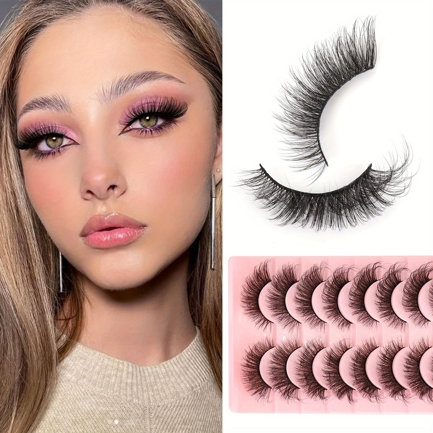 50Pairs/5 Pack Fluffy False Eyelashes Wispy Lashes 3D Volume Strip Lashes D Curl Fake Eyelashes Bulk Faux Mink Eyelashes for Halloween