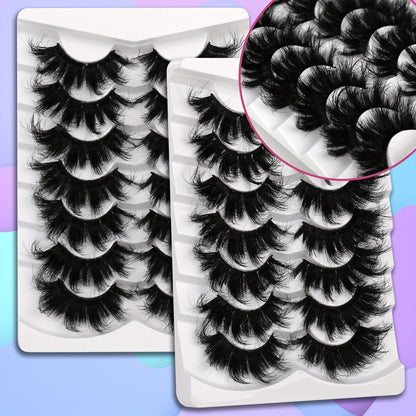 Classic Volume Eyelashes 7 Pairs 25mm Cat-Eye Faux Mink Lashes-8D Wispy,Dramatic Volume,Reusable,Easy to Apply