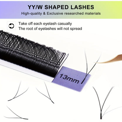 YY Pre-Made Eyelashes 2-Row D-Curl False Eyelashes Kit - Natural Look 0.07mm Thick, Easy to Apply, Variety of Lengths (8-15mm), Perfect for Beginners