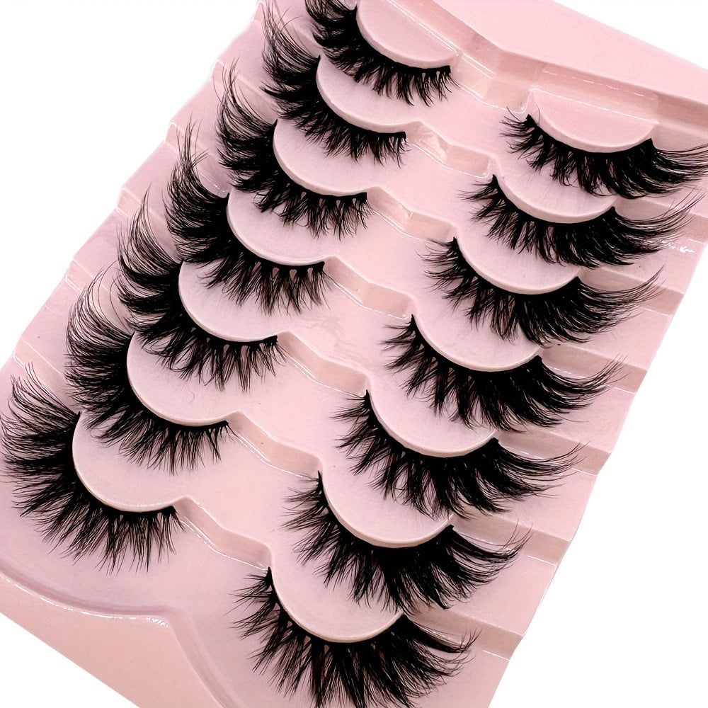 7 Pairs of Stunning Cat Eye 3D Natural False Lashes – 5D Fluffy Soft Cross Manga Lashes Wispy Natural Eyelash Extension Makeup for Dramatic Eye Look