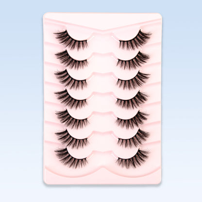 CURSAVELA 7 Pairs Half Eye 3D Short Cat Eye False Eyelashes, Faux End-Half Style